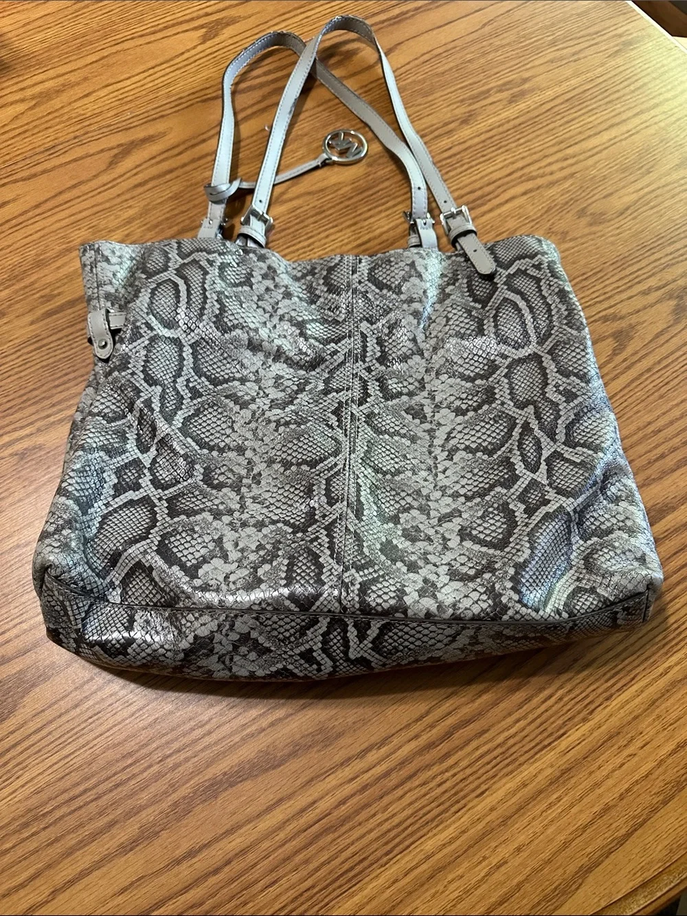 Michael Kors Gray Snake-Print Leather Tote